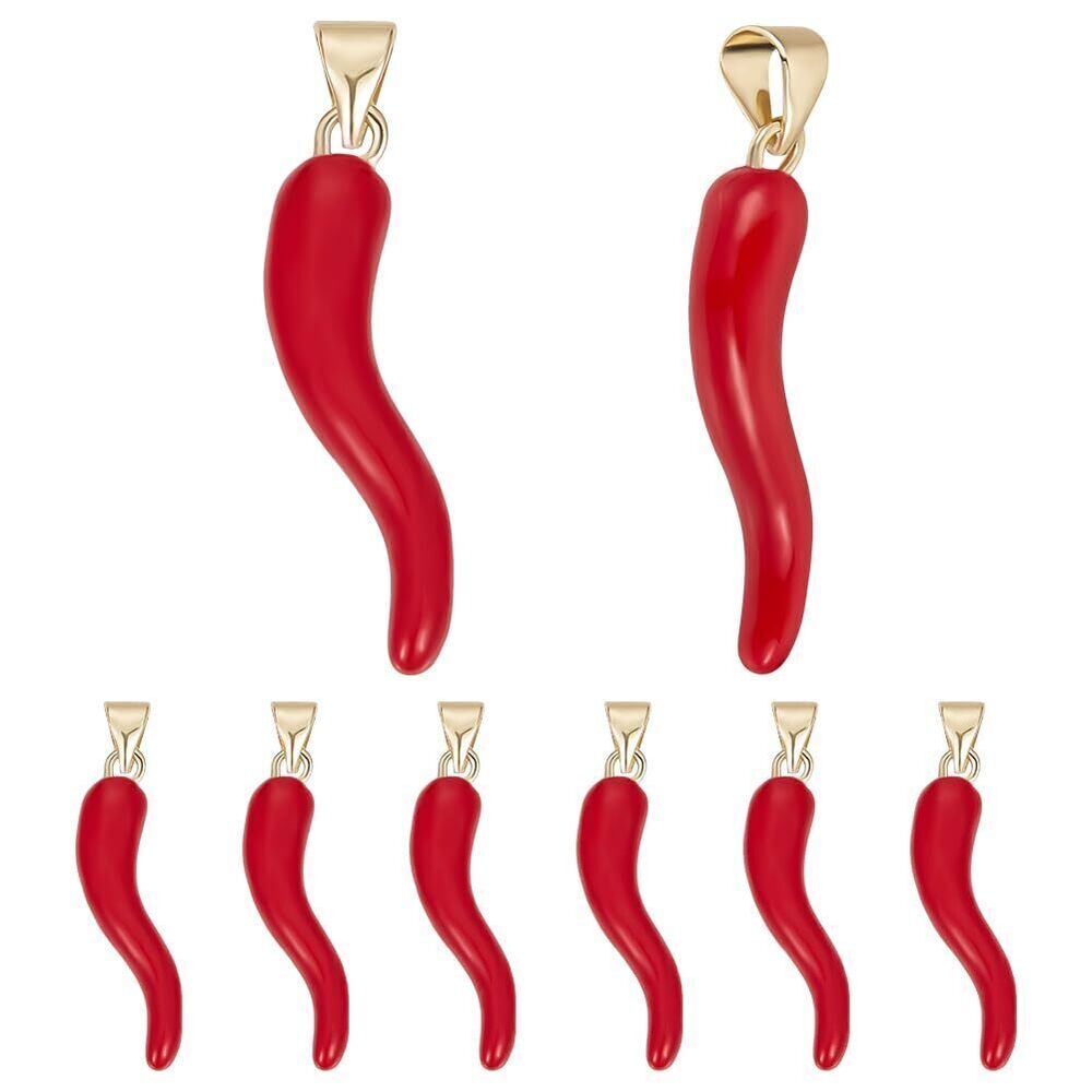 4102 1 Box 8Pcs Enamel Charms 18K Gold Plated Pepper Charms Red Chili Charm
